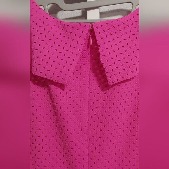 Eliza J Sleeveless Dress w Ruffle V-neck & Laser-cut Detail Sz 8 Hot Pink - Picture 4 of 9